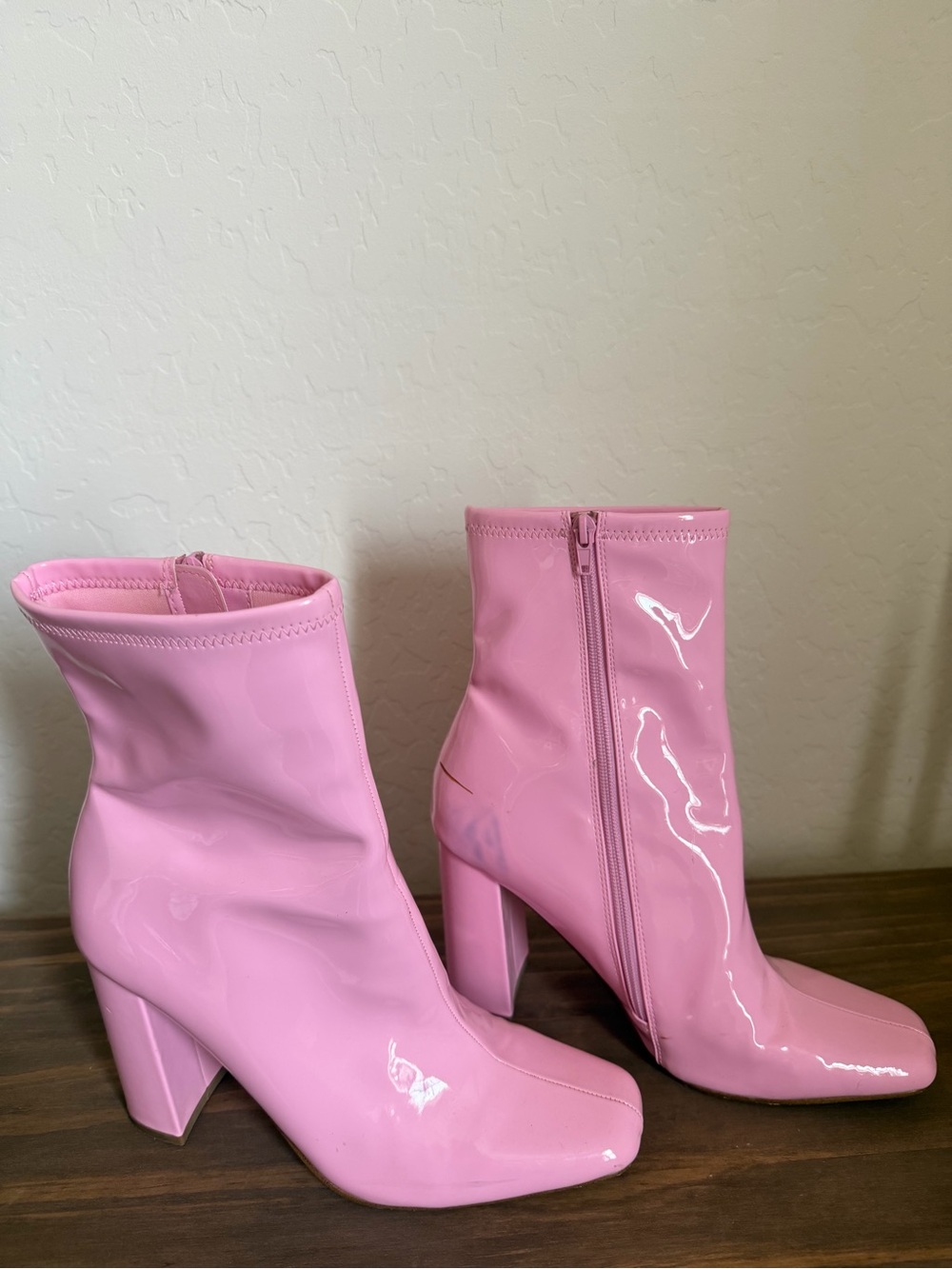 Steve Madden Lynden Pink Patent Block Heel Boot